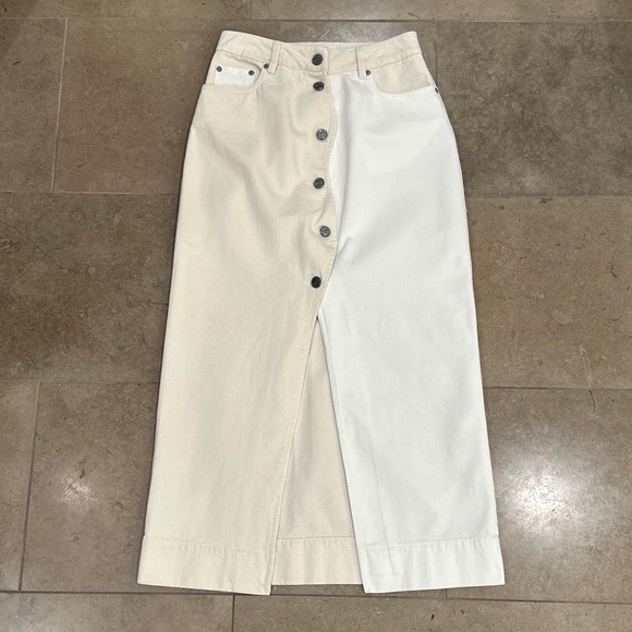 GANNI Scalloped Two-Tone Cream Denim Midi Skirt (34/US 4) - Picture 10 of 16